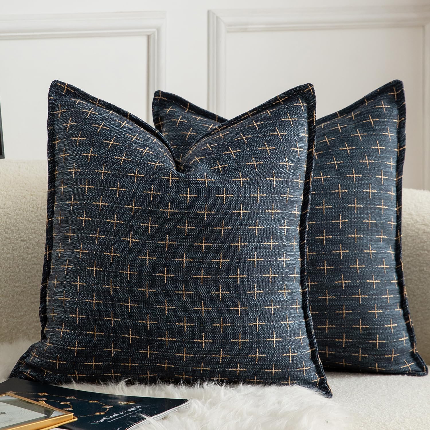 MANDIOO Pack of 2 Burlap Linen Throw Pillow Covers Woven Textured Modern Farmhouse Cushion Covers Pillowcase Decorative Couch Sofa Bed Living Room 16