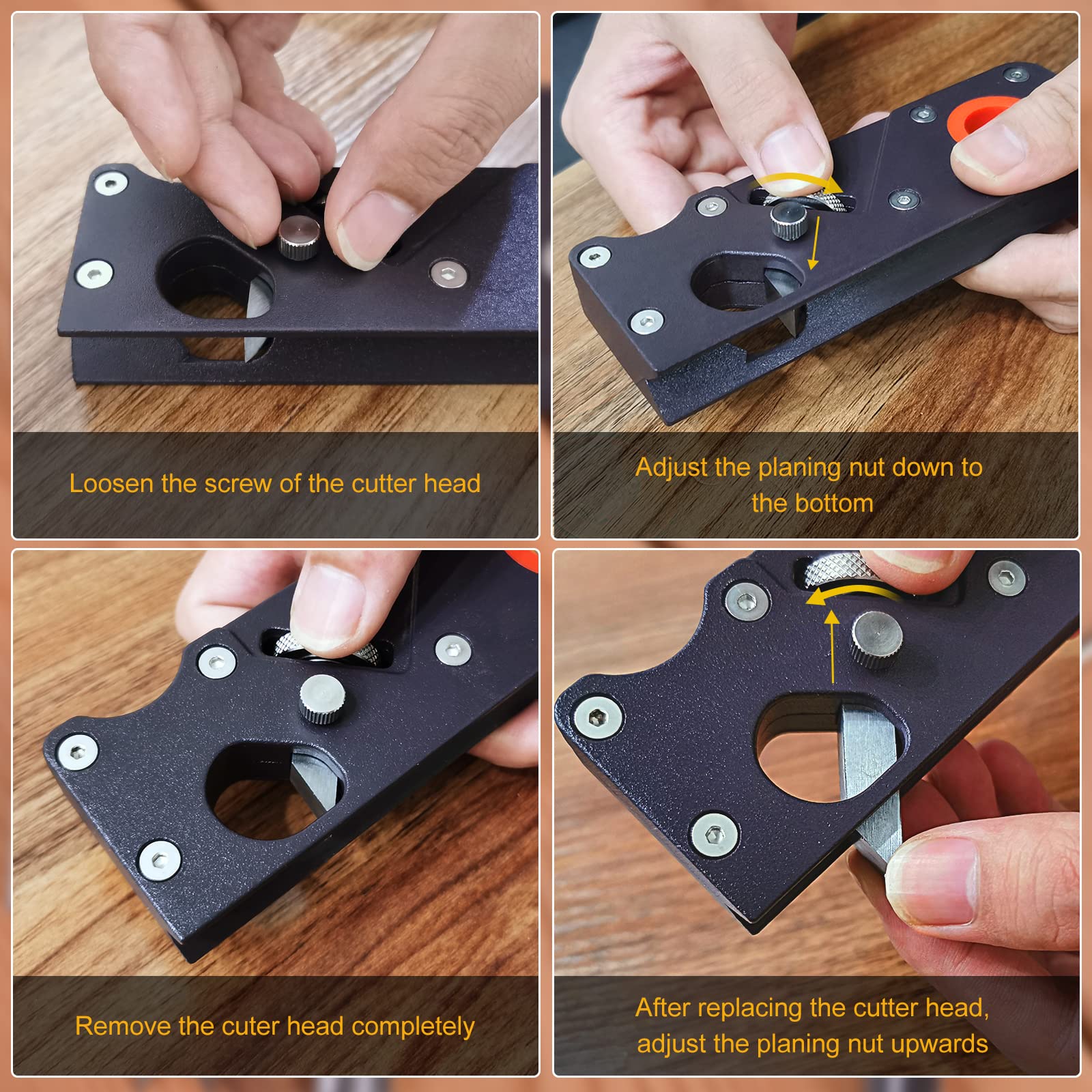Plano de chaflán-borde de carpintería plano de esquina con localizador auxiliar, plano de mano adecuado para recorte rápido de madera (W/4cuters)