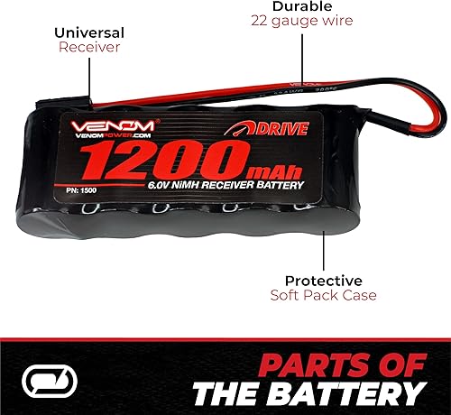 Miniatura 4 de Venom 6v 1200mAh 5-Cell receptor plano NiMH batería