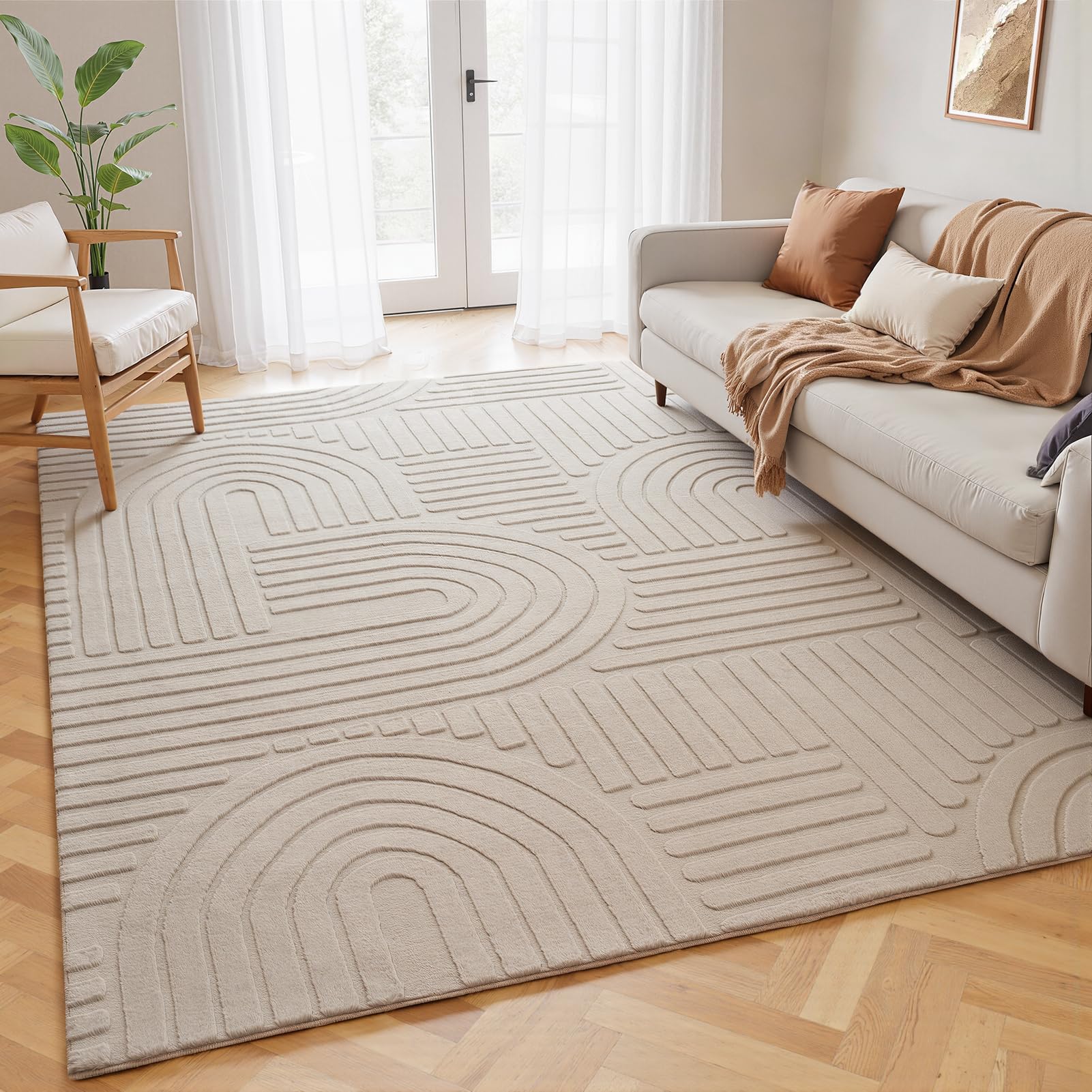 Topfinel Tapis Salon Taupe 160x230 cm, Lavable, Velours Court Moderne, Effet Vague 3D, Doux, Moelleux, Antidérapant, Aspect Fourrure, pour Chambre, Salle à Manger, Enfant, Bureau