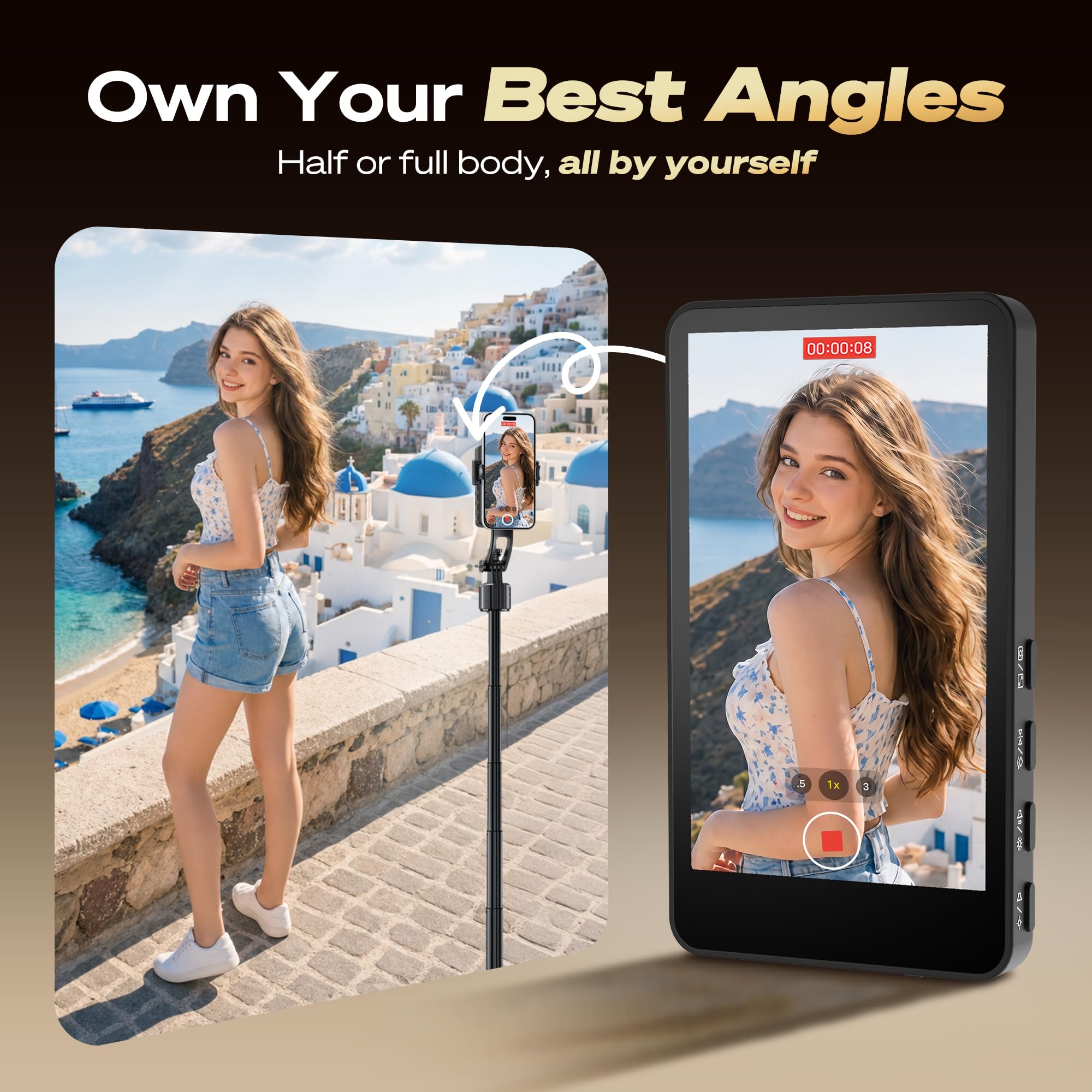 SYNCO XView Vlog Selfie Monitor Pantalla para iPhone 7-17, altavoz integrado, cámara trasera inalámbrica magnética 1080P/4K con 164 pies 3H para YouTube TikTok (negro)