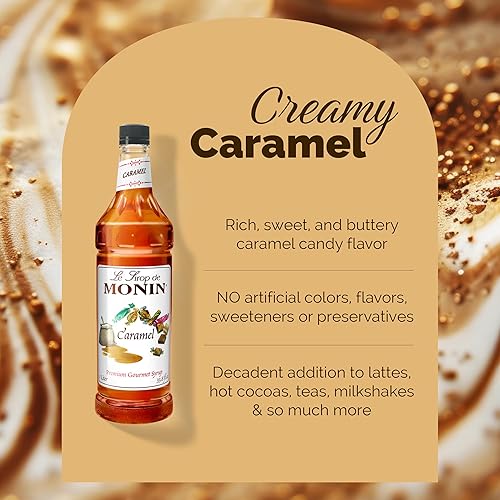 Miniatura 3 de Monin - Jarabe de caramelo, rico y mantecoso, ideal para postres, café y cócteles, sin gluten, sin OMG (1 litro)