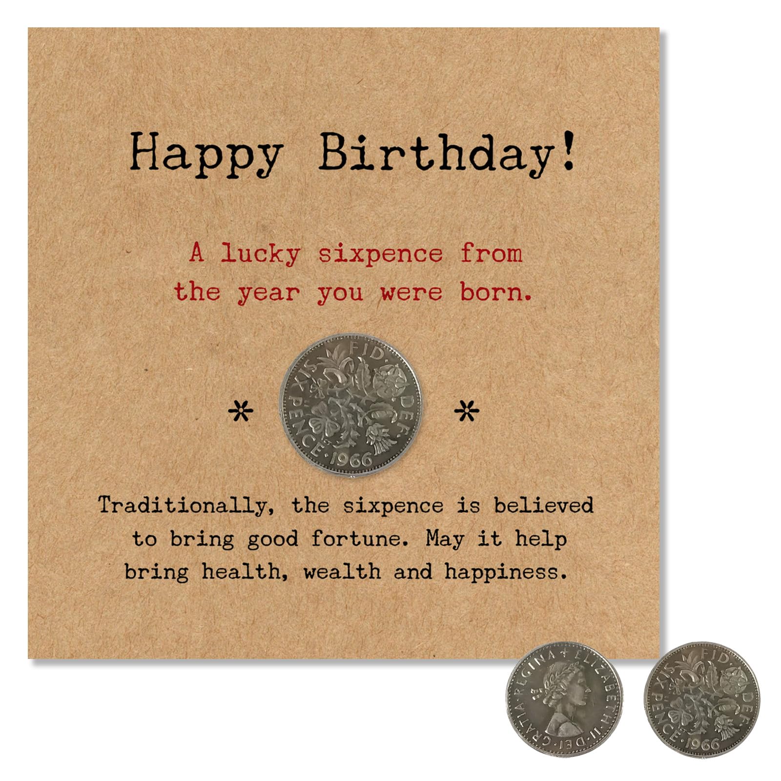 YSUY Lucky Sixpence Coin Keyring with Birthday Greeting Card – 1966 Commemorative Token Keychain for Men Women – Vintage Style Travel Accessory – Unique Birthday Gift for 1966 Born