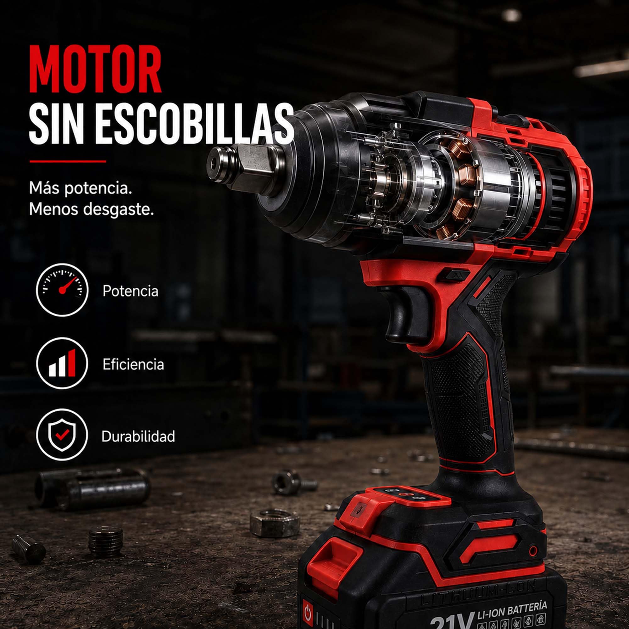 Llave de Impacto Inalámbrica 1/2 Pulgada, 1200 Nm Brushless, 2 Baterías 4,0Ah, Cargador Rápido, 5 Vasos 17/19/21/22/24 mm, para Cambio de Ruedas, Coche y Bricolaje