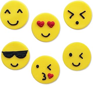 Anniversary House- Smiley Assorted Emoji Sugarcraft Adornos de decoración de Emojions, Color amarillo, 3.5cm (1.4") (SF535)