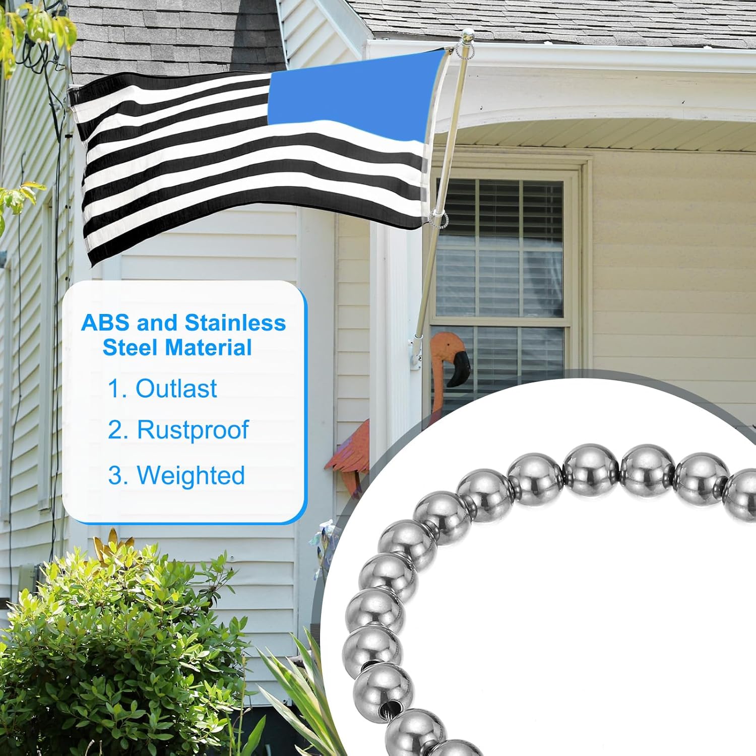 PATIKIL Flagpole Retainer Ring Flag Pole Accessories, Flag Beaded Mount Ring Fits 2" to 3" Flagpole Keep Flag Close to Pole Weight with Stainless Steel Cable for Flagpole, Gray