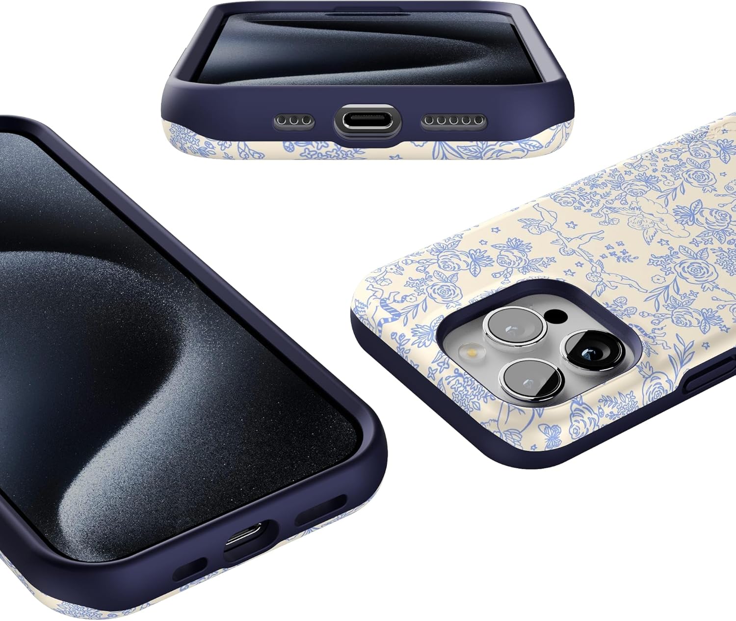 Casely iPhone 15 Pro Case | Cupid's Canvas | Periwinkle Floral | Bold Protective Design | Compatible with MagSafe