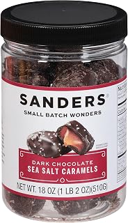 Sanders Dark Chocolate Sea Salt Caramels, 18 oz Tub - Premium Gourmet Candy & Chocolate Gift