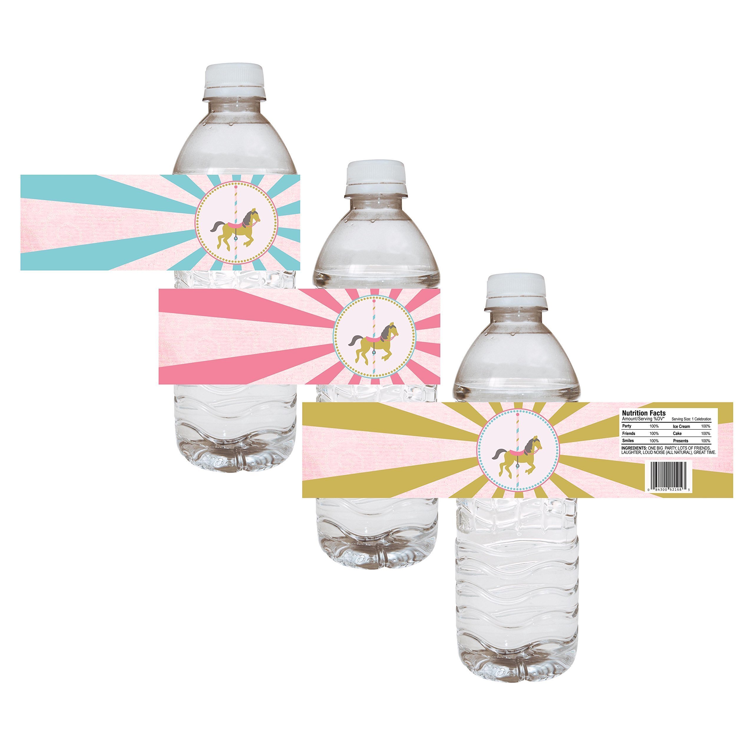 Carousel Party Water Bottle Labels by Adore By Nat - Girl Birthday Baby Shower Sticker - Set of 12