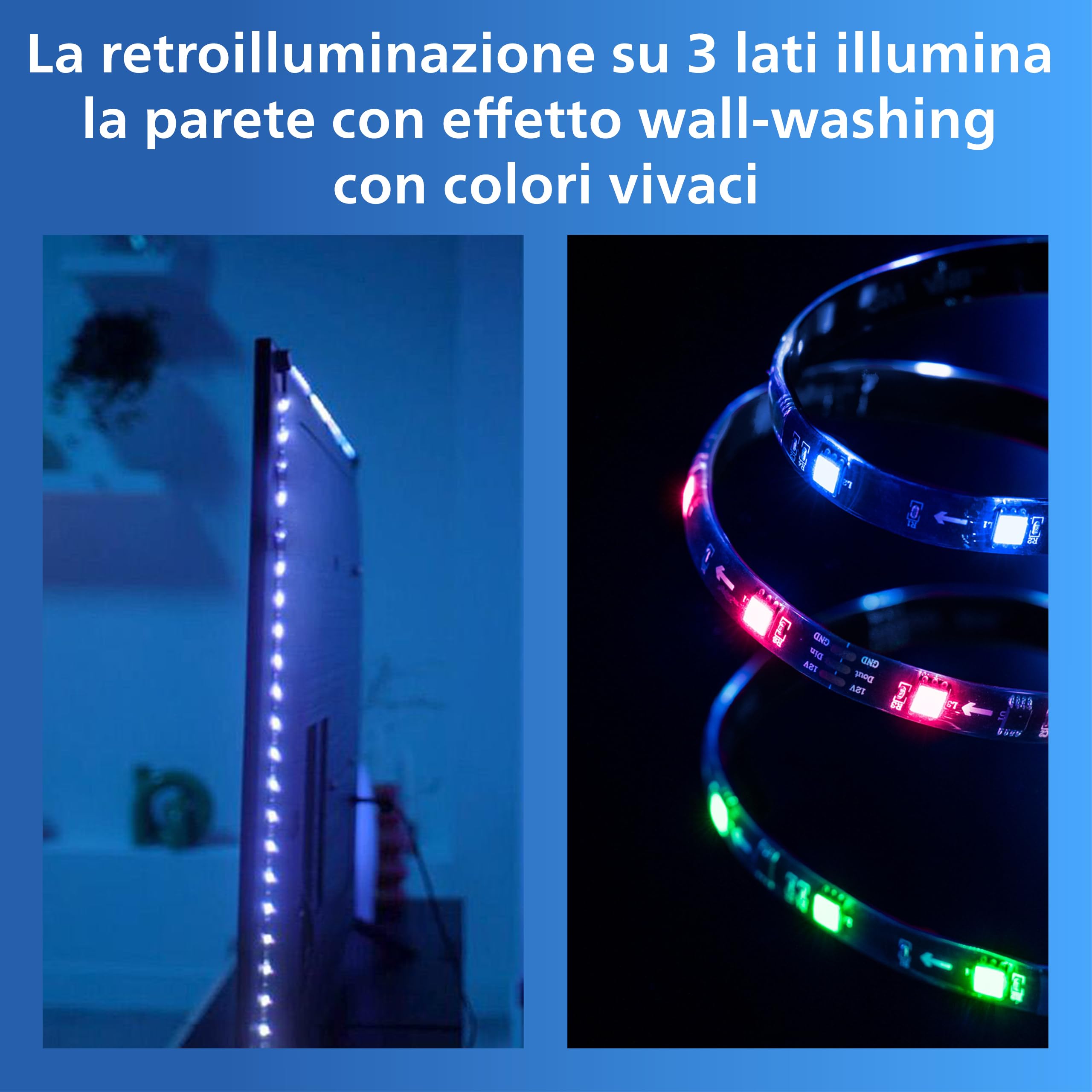 Philips Smart Lighting HDMI Sync Box, Striscia LED RGBIC per TV 55-65" | Luce dietro TV, Dimmerabile, Sincronizzazione con film e musica, HDMI 2.0 4K a 60 Hz, Smart Home, Compatibile con WiZ