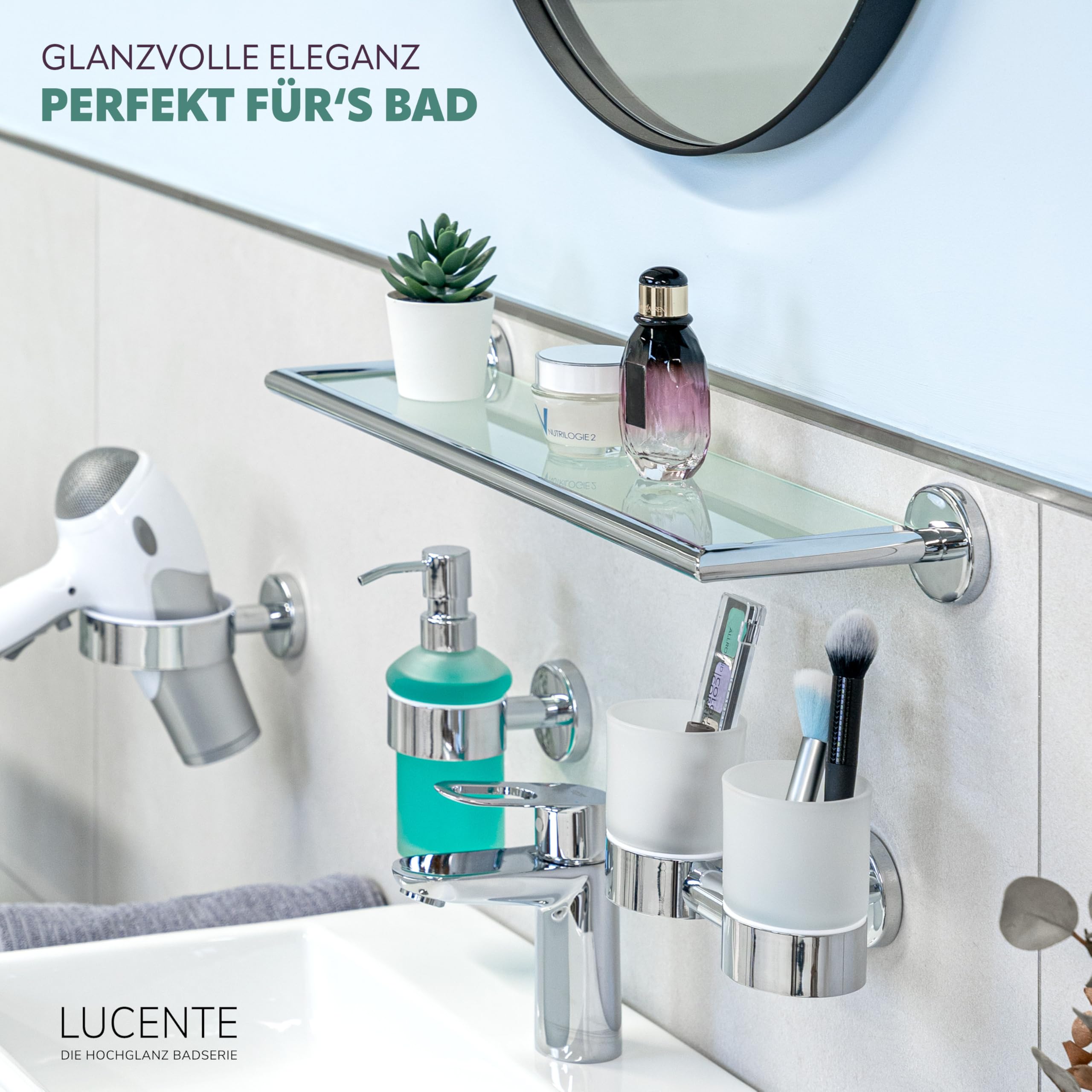 bremermann Bad-Serie LUCENTE - Glasablage mit hochgl�nzendem Edelstahl-Rahmen inkl. Klebeset, Badablage - Glasregal ideal f�r Bad und Dusche, Badablage aus Glas und Edelstahl, verchromt