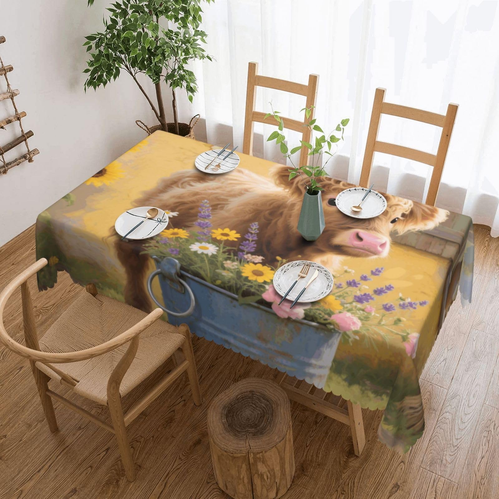FekiLoot Rectangle Tablecloth 54 X 72 Inch, Classic Stain ‎Resistant Table Cloth Reusable Washable Table Cover Farmhouse Cow Tabletop Decor for Kitchen Dining Party Indoor Outdoor Use