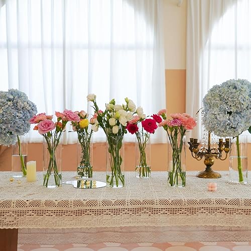 Miniatura 6 de Jarrones cilíndricos de vidrio para centros de mesa, jarrones de vidrio de 10 pulgadas de alto para flores, portavelas de vidrio de huracán,