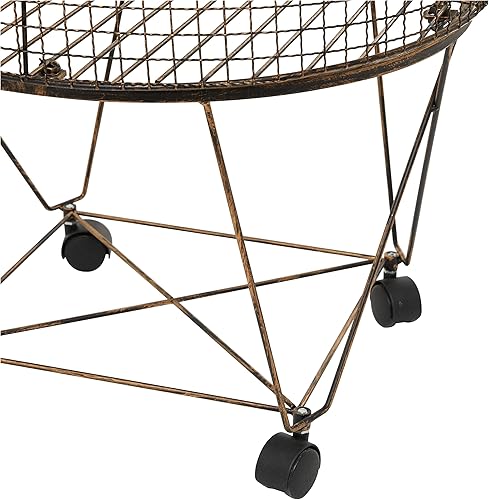 Miniatura 4 de Deco 79 Carro de almacenamiento cilíndrico de metal con ruedas, 20 x 20 x 28 pulgadas, bronce