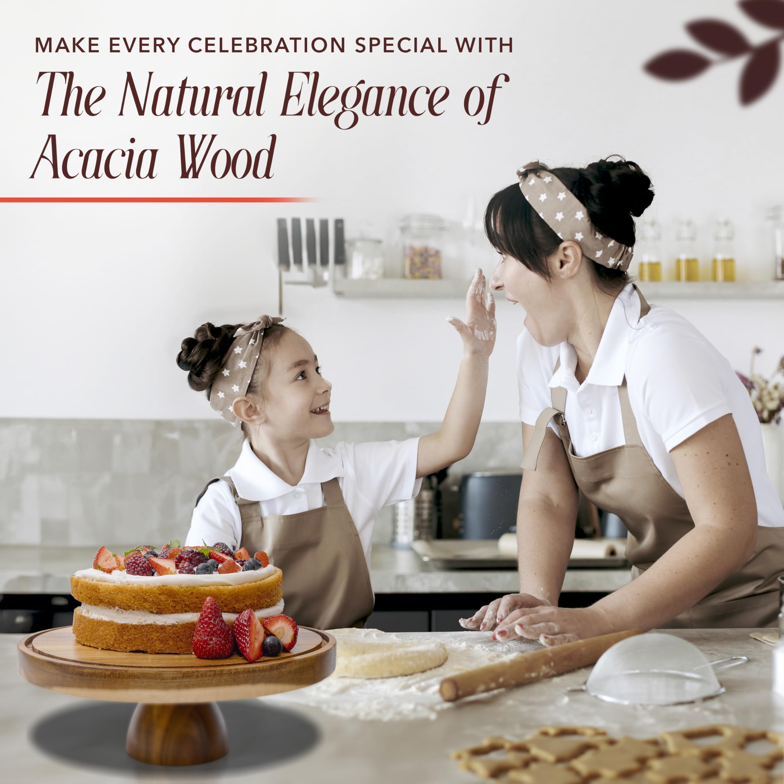 ANBOXIT Alzata Torta con Coperchio, Alzatina per Dolci in Legno di Acacia, Alzata per Dolci in Plastica, Espositore per torte con Cupola in Acrilico, Alzata per Torta Decorativa in Legno (Piatto