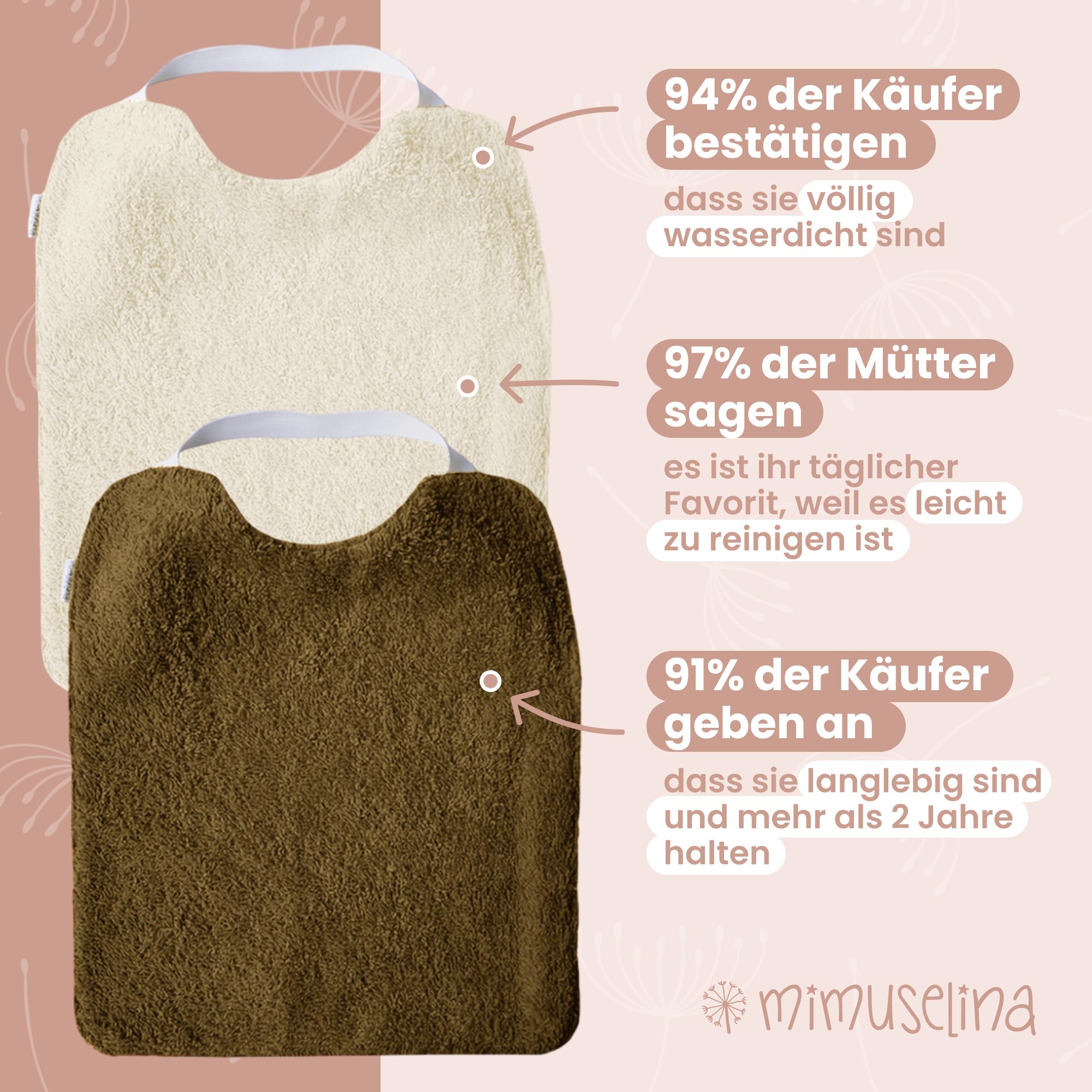 MIMUSELINA Set aus 5 Große Frottee Lätzchen Baby Wasserdicht Wiederverwendbar aus Baumwolle Premium mit Elastischem Hals | Hochwertige OEKO-TEX Lätzchen Baumwolle Ohne Plastik