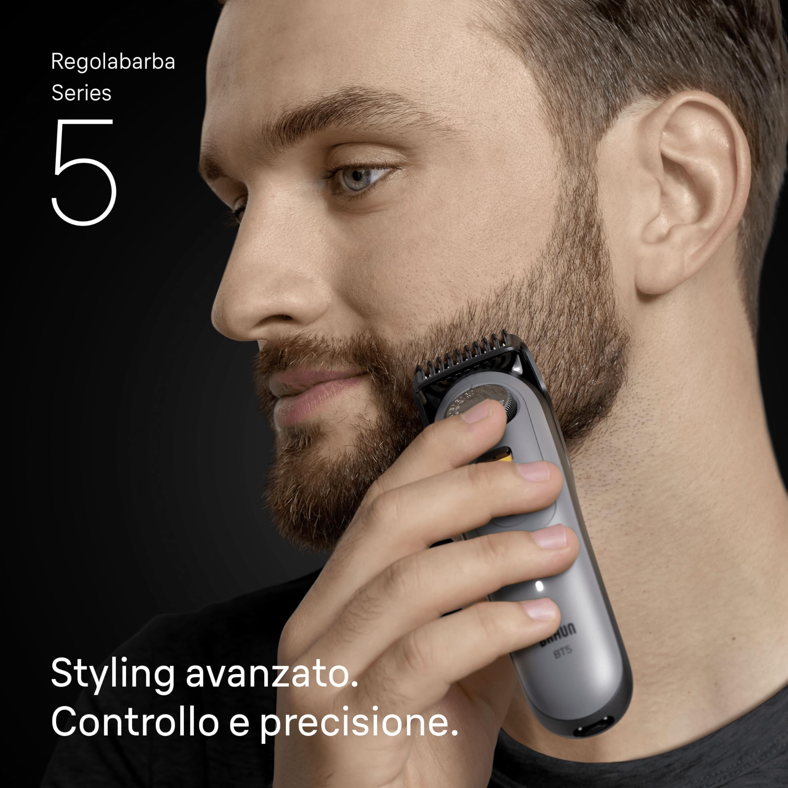 Braun Regolabarba Uomo Series 5, +9 Strumenti di Styling, Rasoio Elettrico Barba, Lama Ultra Affilata, 120 Min di Autonomia, Impermeabile, Selettore di Precisione con 40 Lunghezze, Bt5565, Grigio