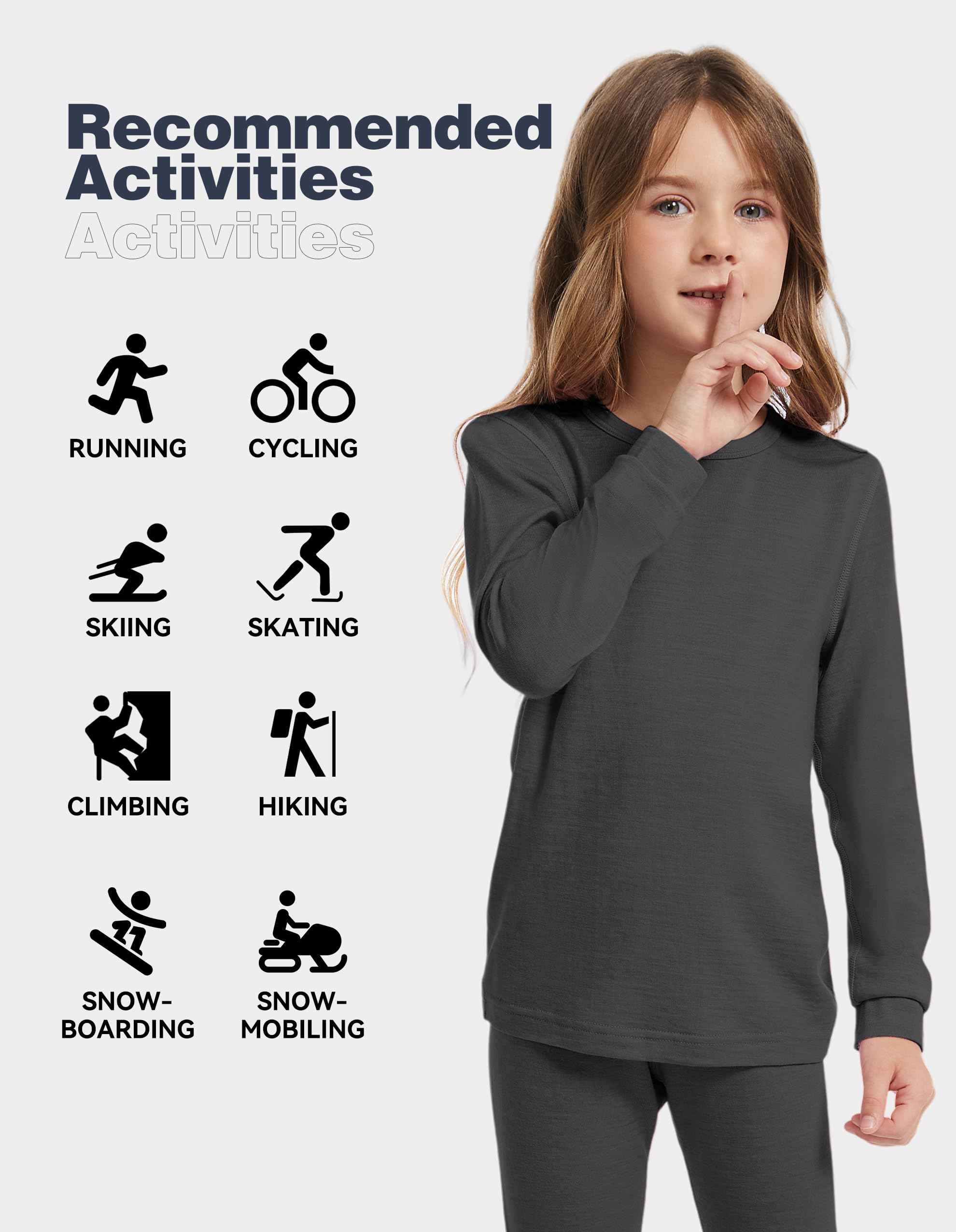 Camiseta térmica infantil unisex, 100% lana merino, camiseta de manga larga para niños y niñas, ropa interior de esquí de invierno, suave y cálida