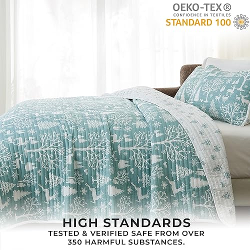 Miniatura 5 de Great Bay Home Juego de edredón de bosque de invierno azul King con fundas de almohada, colcha reversible con patrón versátil de vacaciones (incluye