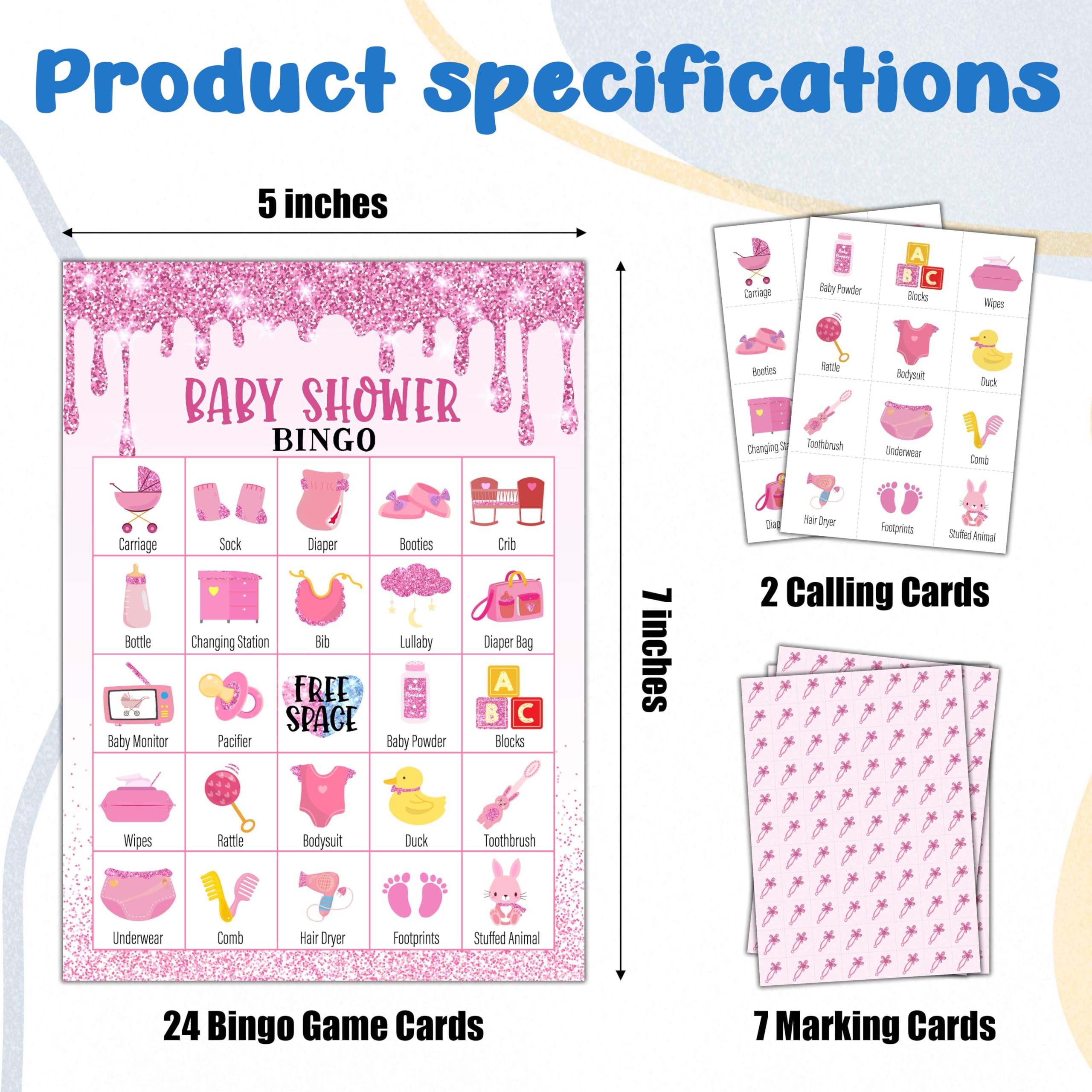 TCHOND Pink Glitter Bingo Game Cards for Adults, Bingo Cards for Family Holidays Friends, Ideal Gifts for Gender Reveal Party Games, 24 Players Birthday Party Supplies Favors, 01
