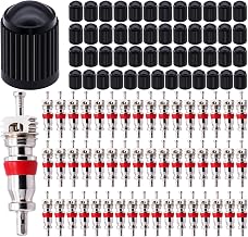 50PCS Tire Valve Stem Cores Kit - Nickel Plated Copper Schrader Valve Cores & 50 Black Tire Valve Stem Caps for Auto, Motorcycle, Bike, RV - Durable Air Valve Core Replacement Set