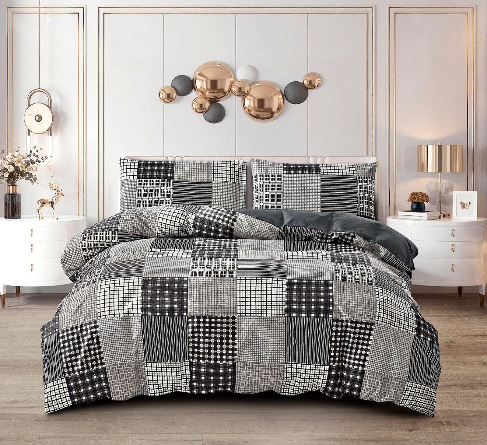 renoazul Microfiber Duvet Cover Set Single - Single Bed Duvet Cover with Pillow Case & Fitted Sheet, Bed Set Soft Single Bedding Sets - Single 3 Piece, Check Décor