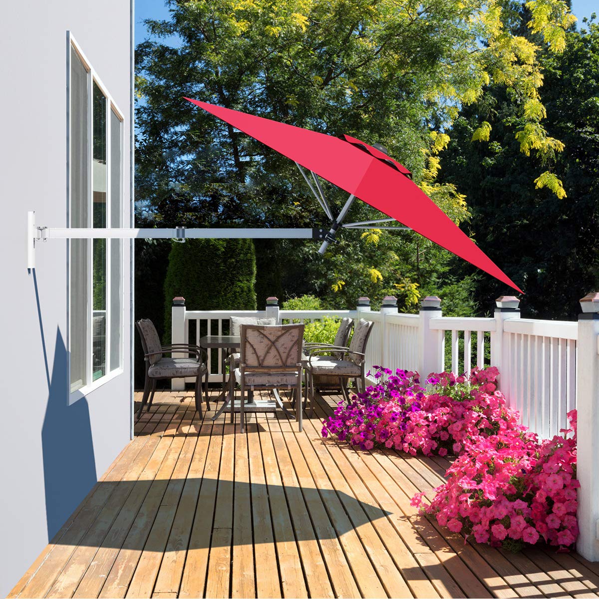 RELAX4LIFE Sombrilla de Pared Ø250 cm Giratoria 350° Horizontalmente y Inclinable 30° Verticalmente, Sombrilla Terraza Exterior con 8 Varillas de Aluminio, Protección UV50+ y Ventilación