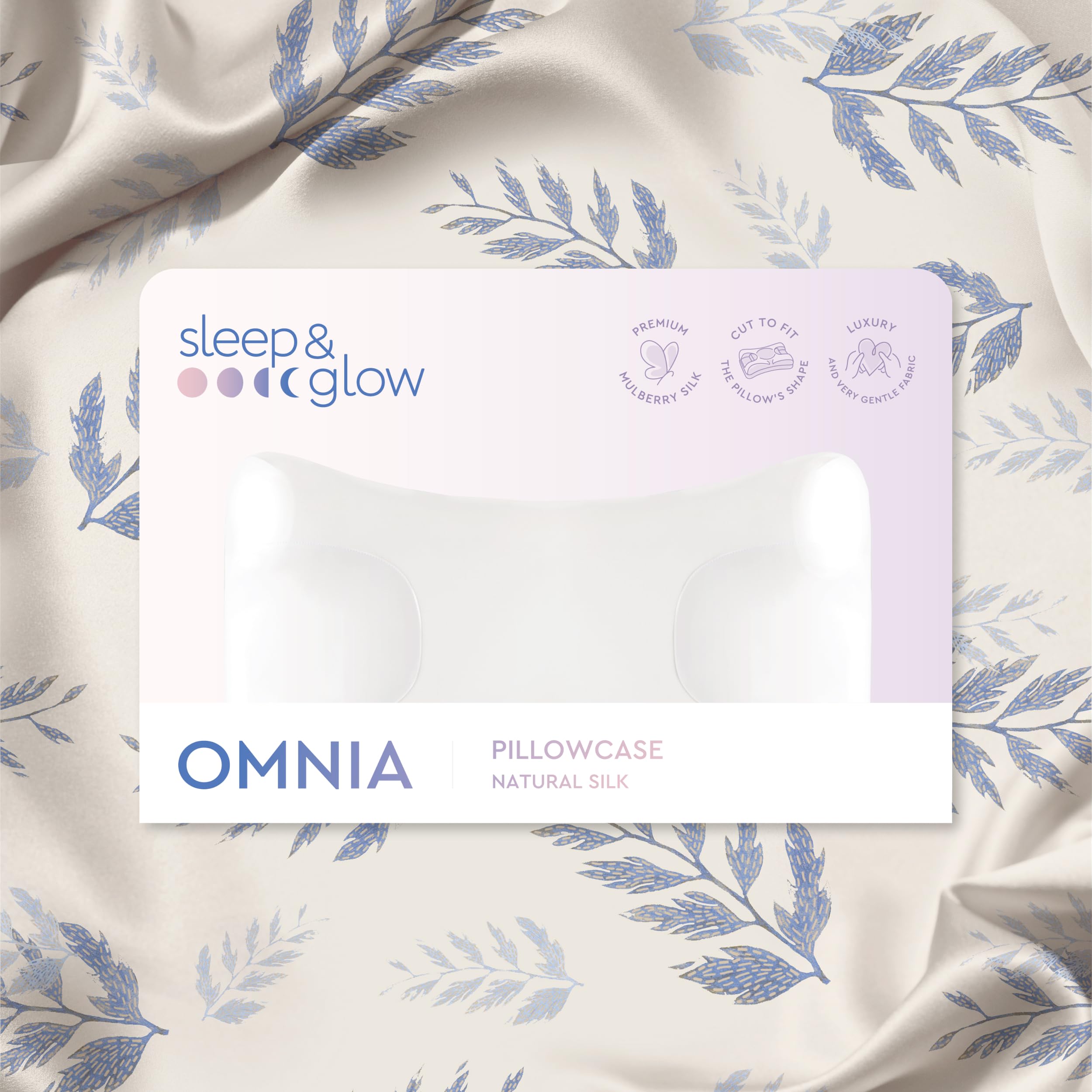 Sleep&Glow Omnia - Funda de Almohada de Seda Natural Antiarrugas para el Cuidado del Cabello y la Piel, 19 mm, Morera de Grado 6A, Helecho Lunar