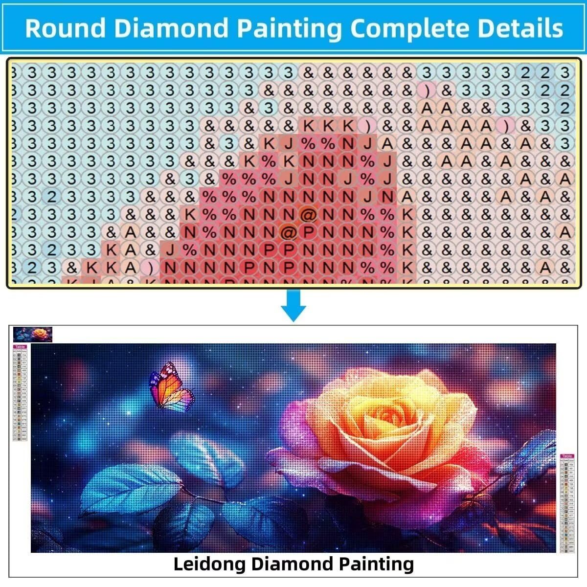 Zestaw do malowania diamentami 5D, róża, niebieski motyl, obraz do malowania diamentami dla dorosłych (80 x 200 cm), "zrób to sam", haft diamentowy według liczb, obraz do dekoracji ściennej 8E-4063