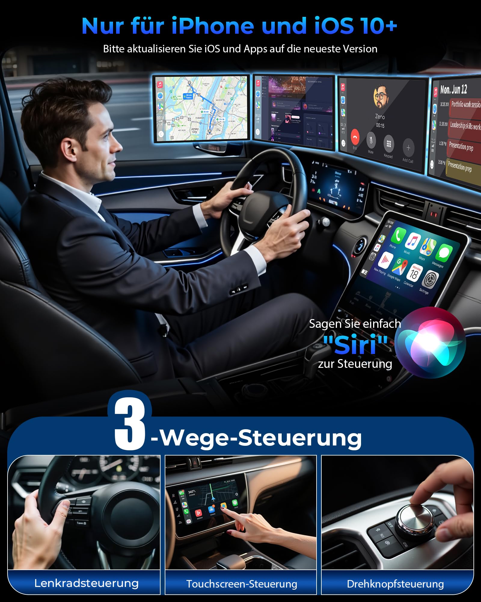 CarPlay Kabelloser Adapter für Apple iPhone – Upgrade von kabelgebundenem CarPlay auf kabelloses Gerät, Mini T-förmig für Autos automatische USB-Wiederverbindung, für Armaturenbrett-Einbau-Videogeräte