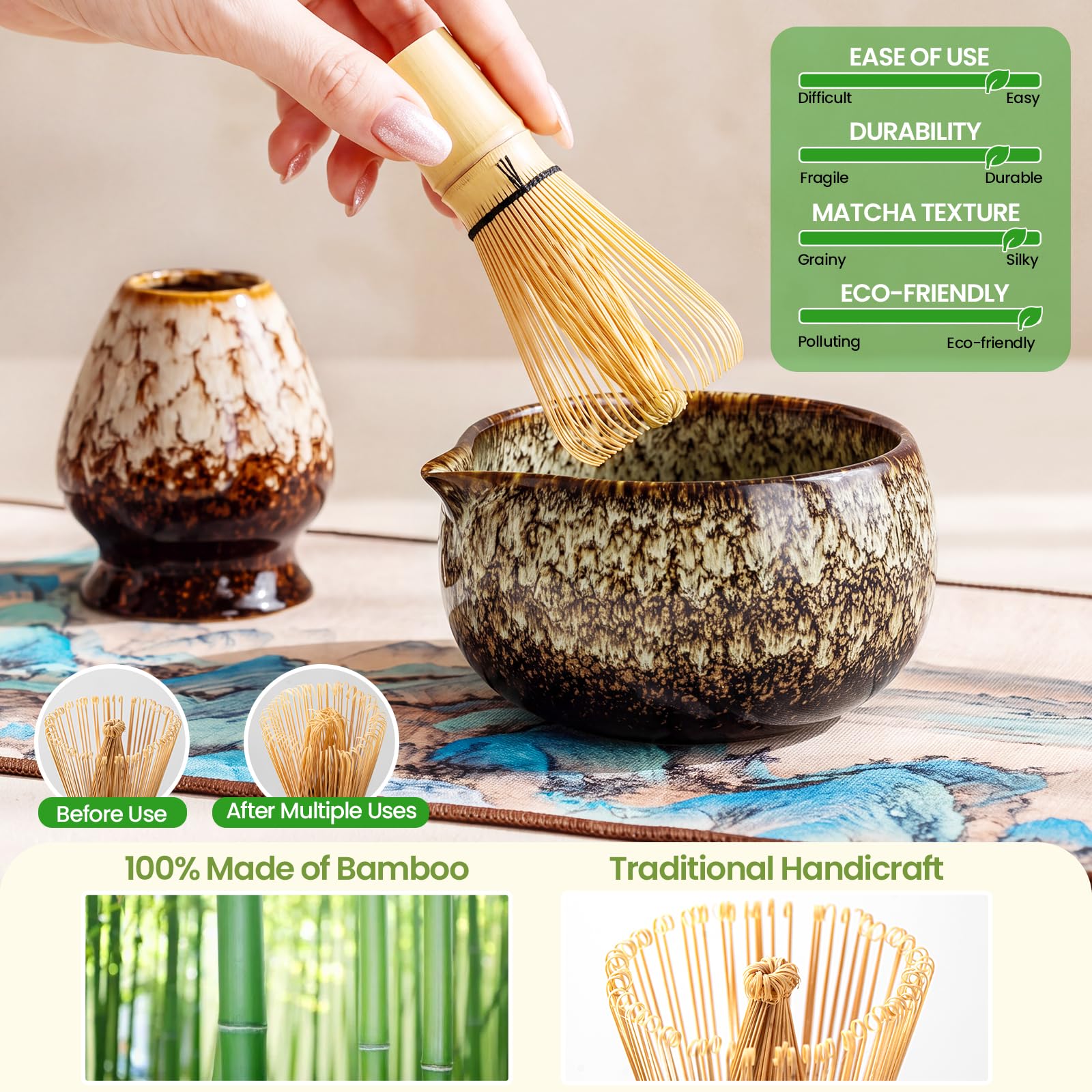 Matcha-Schneebesen-Set (ofentransformiertes Braun), 8-teilig