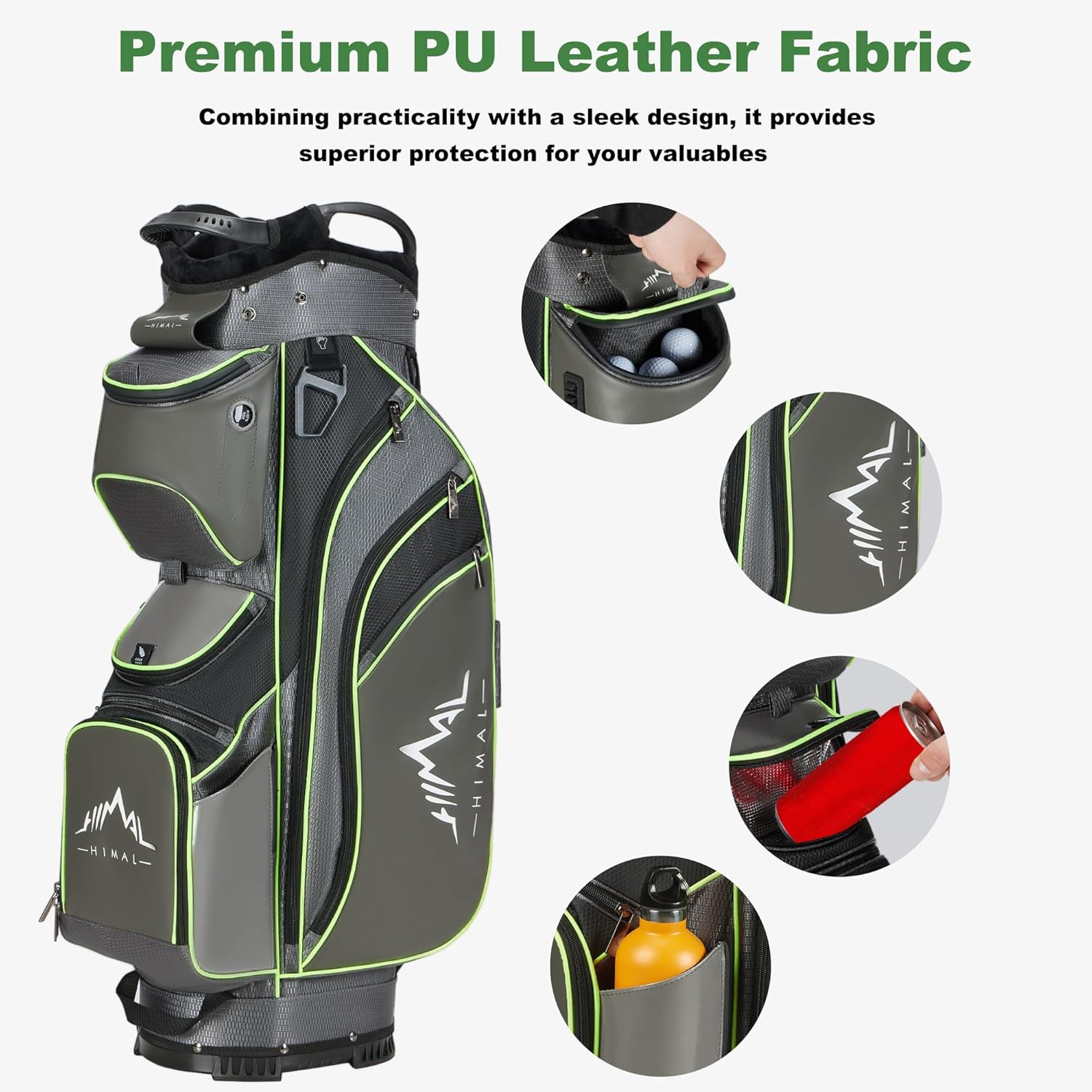 uniHimal 14-Way Golf Cart Bag with Full Length Divider, Premium PU Leather Golf Bag for Men Women with Plush Top and Magnetic Pocket, Lightweight Golf Club Bag Includes Rain Cover and Cooler Pocket