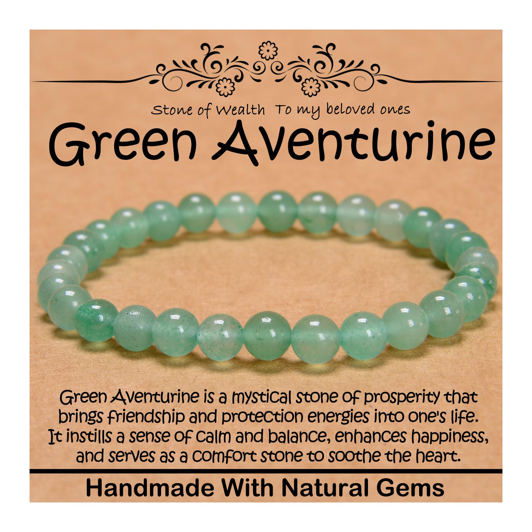 CHCCOYECHCCOYE 6mm Natural Healing Gemstone Bracelet Handmade Yoga Stretch Elastic Bracelet Stress Relief Crystal Jewelry for Men and Women (6mm, Green Aventurine)
