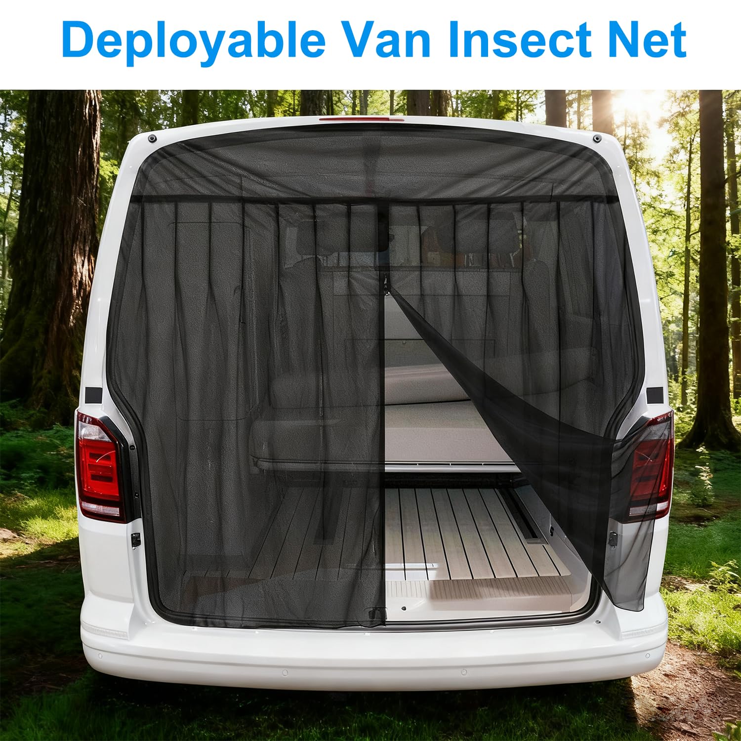 Erato Zanzariera Magnetica per Furgone, Schermo Antinsetti 155x170 cm con 3 Chiusure a Zip e 16 Magneti per VW T5/T6/T6.1/T7 California, ID Buzz, Trafic, Ducato Camper, Marco Polo e Transit