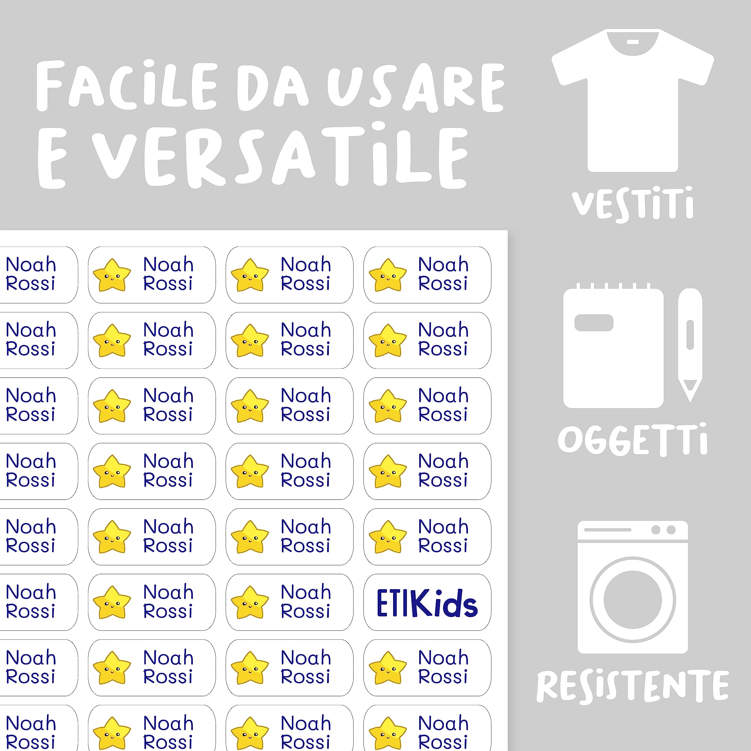 50 Etichette Adesive Personalizzabili - Lavabili, Per Vestiti E Scuola, Bianche