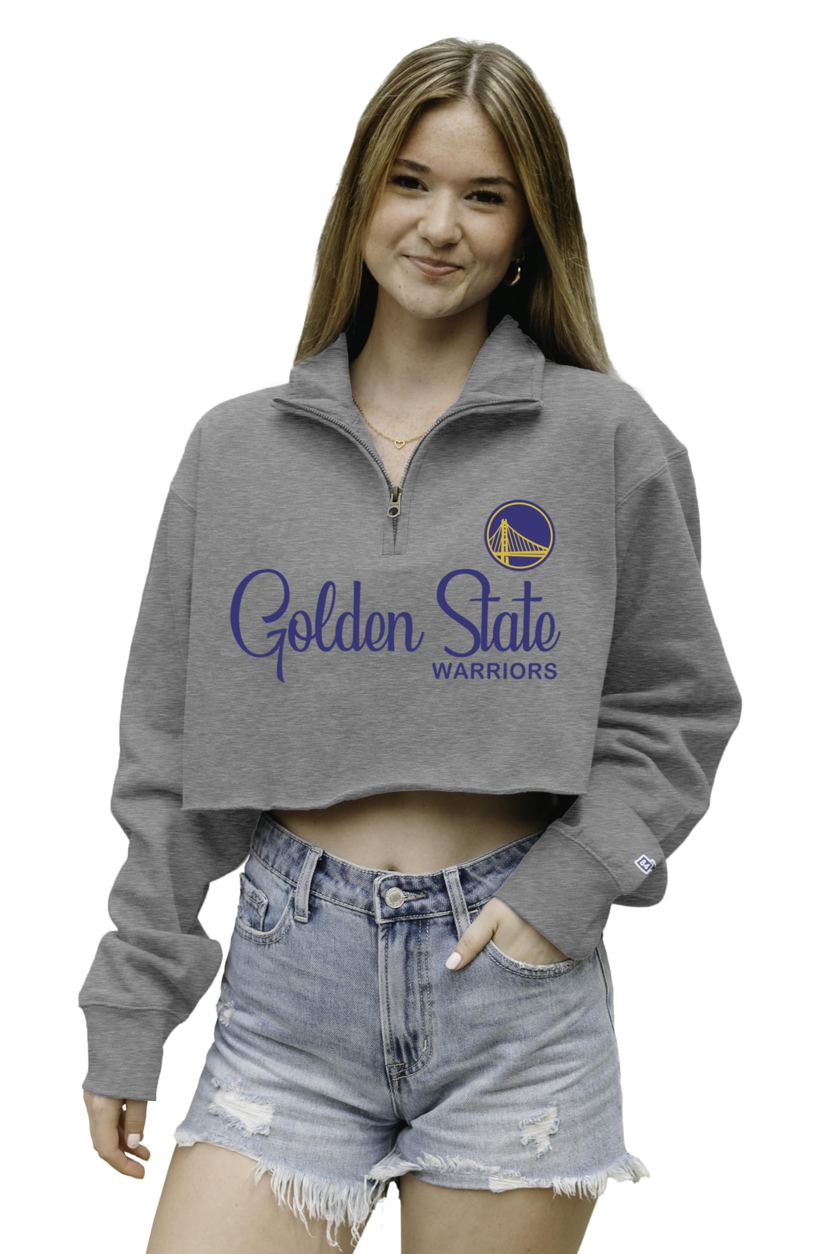 Sudadera cropped gris de la NBA con cremallera un cuarto Blue 84 para mujer 4
