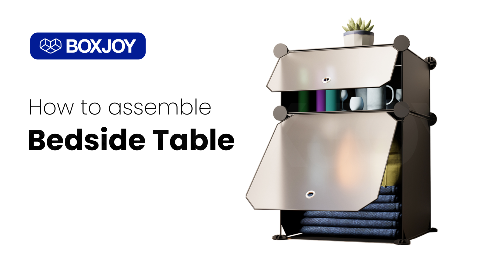 BOXJOY 2 Shelf Black Side Table with Door for Bedroom & Living