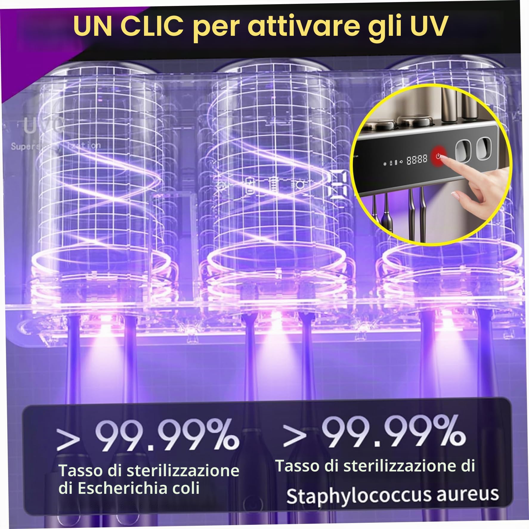 Portaspazzolino intelligente con sterilizzazione UV, dispenser automatico di dentifricio con funzione di asciugatura, nero