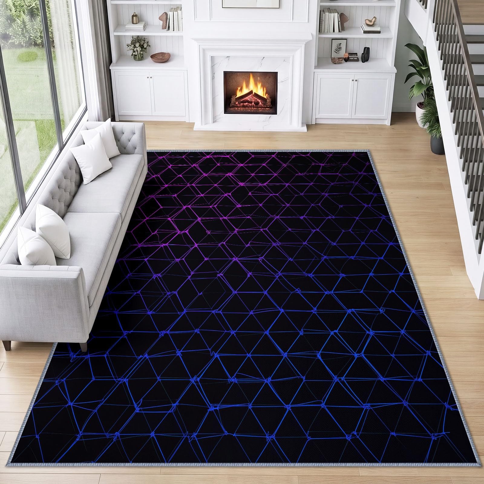 Geometrie 3D-Sechseckgitter Waschbar Teppich 100 x 160 cm