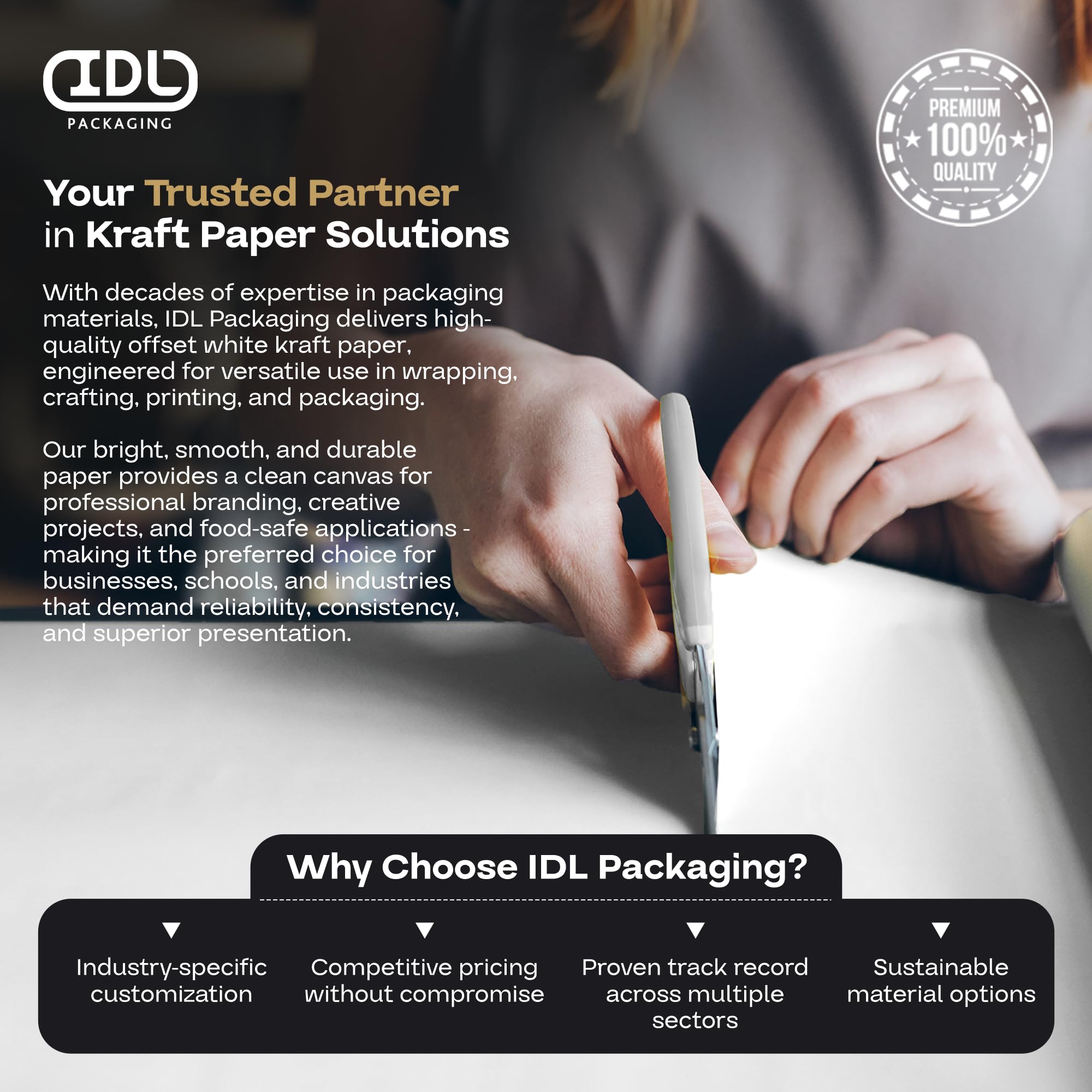 IDL Packaging Rouleau de papier kraft blanc de 61 x 3048 cm, 22,7 kg d'épaisseur, papier cadeau pour emballage, déménagement, expédition et artisanat, 100% recyclable, 61 x 30,5 m