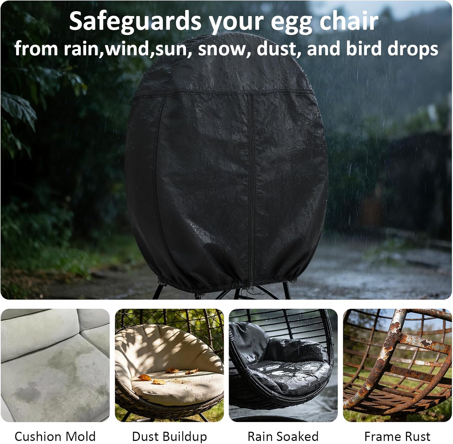 TheElves Egg Chair Cover, Outdoor Egg Rocking Chair Covers Waterproof and UV-resistant, Heavy Duty Covers for Patio Wicker Rattan Egg Chairs - RND: 40"Dia x 56"H