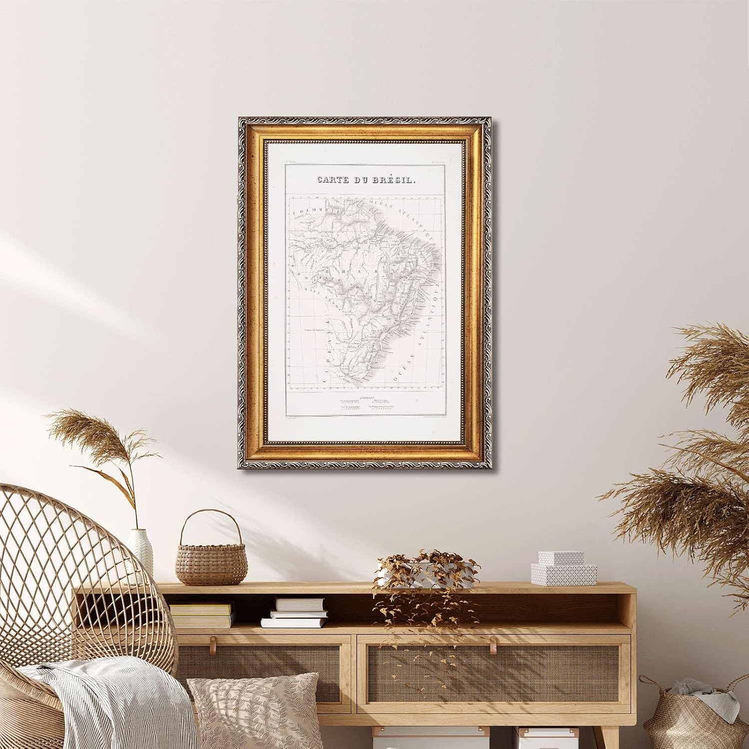 Vintage Framed Brazil Map Wall Art Canvas Print Oil Paintings Reproduction World Classics,Retro Poster,Painting,Pictures,Art Print,Home Decor,Trendy,Apartment,Office. (Retro Framed,12L x16W)