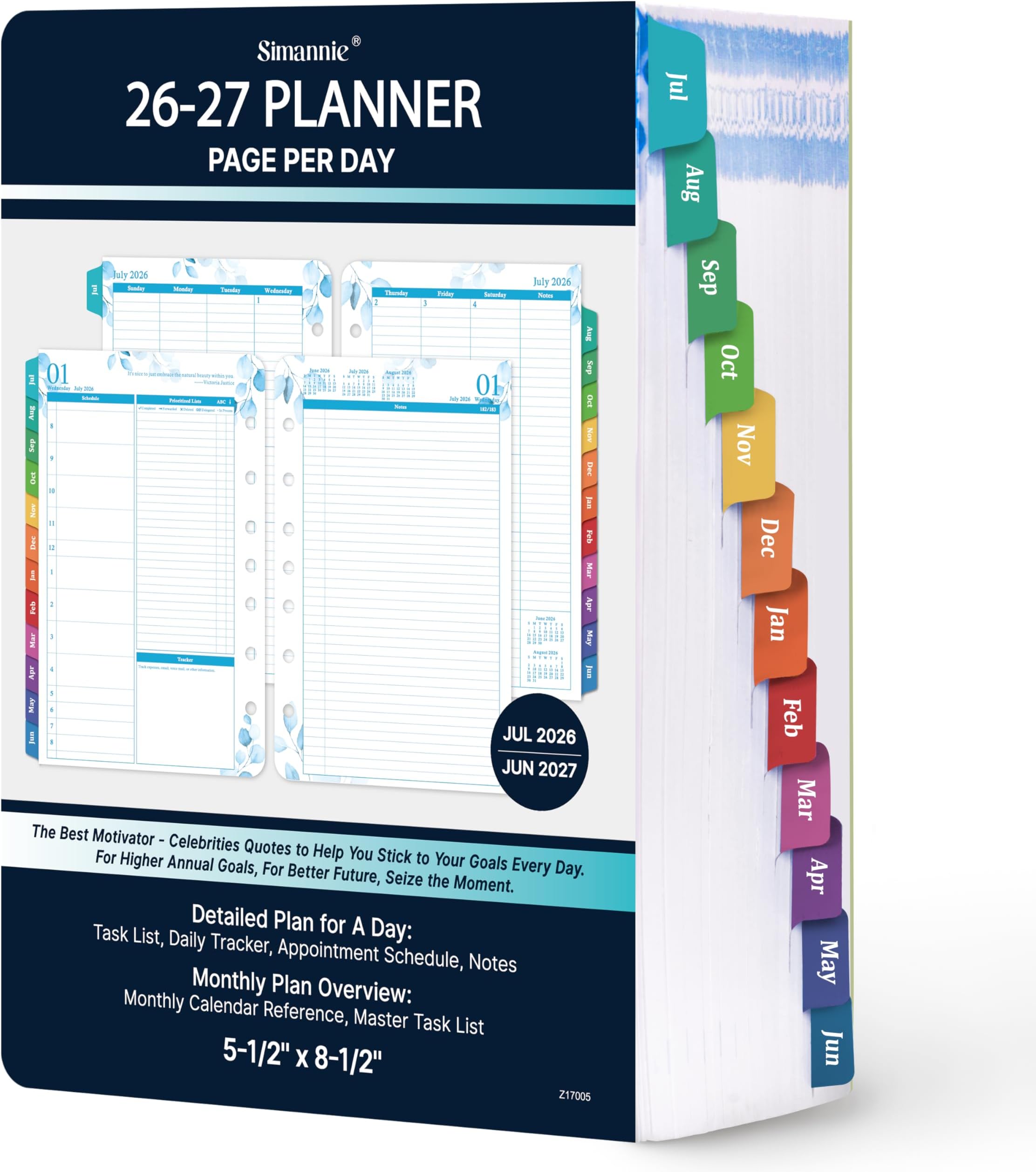 Planner Refills 2026-2027 – July 2026 - June 2027, 2026-2027 Planner Refills, Two Pages Per Day Daily ＆ Monthly, 8.38" x 5.51", Ring-Bound with Colorful Tabs