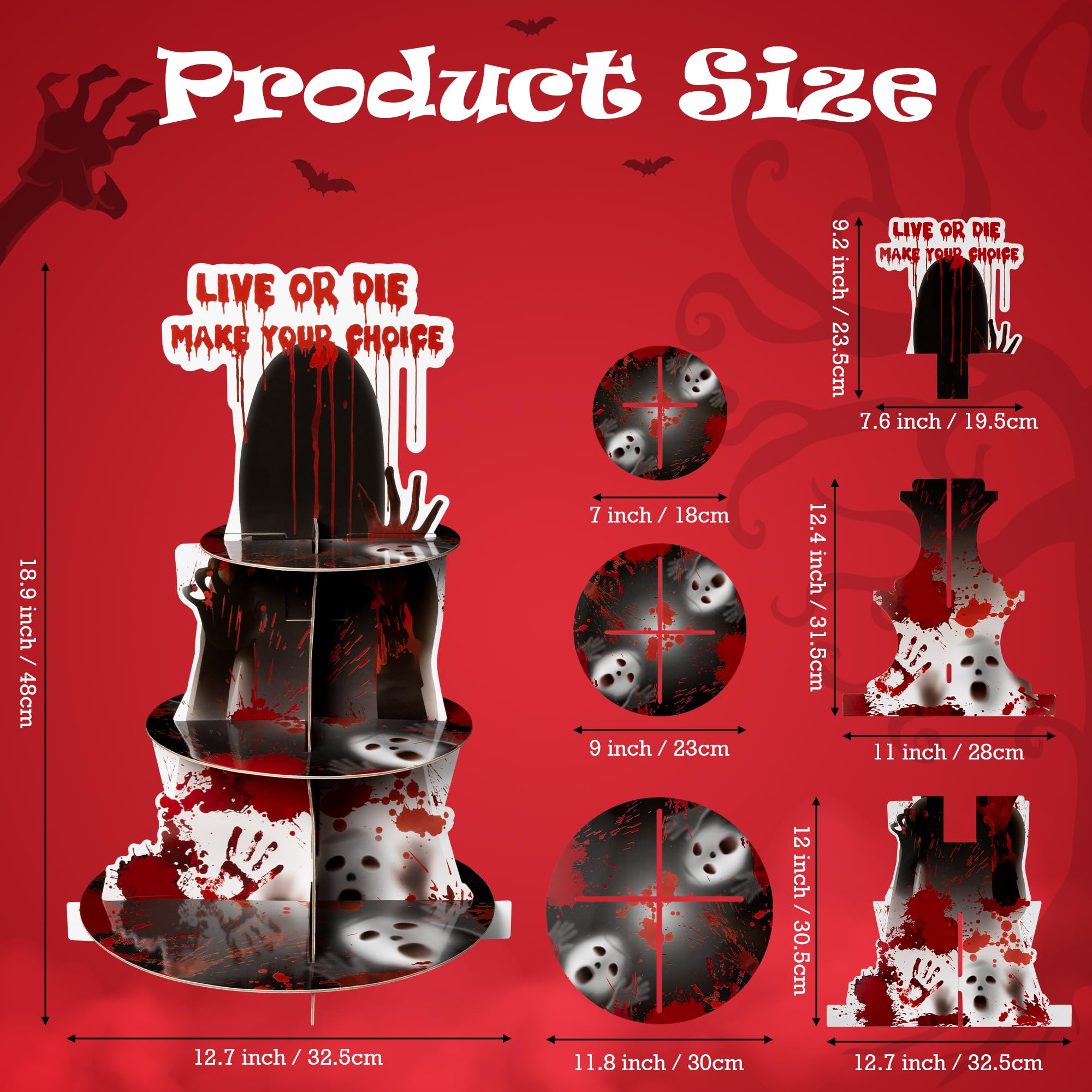 Haooryx Halloween Bloody Cupcake Stand - 3 Tier Scary Bloody Cupcake Tower Cardboard Ghost Palm Print Dessert Holder Pastry Platter for Halloween Theme Party Table Decoration Birthday Party Supplies