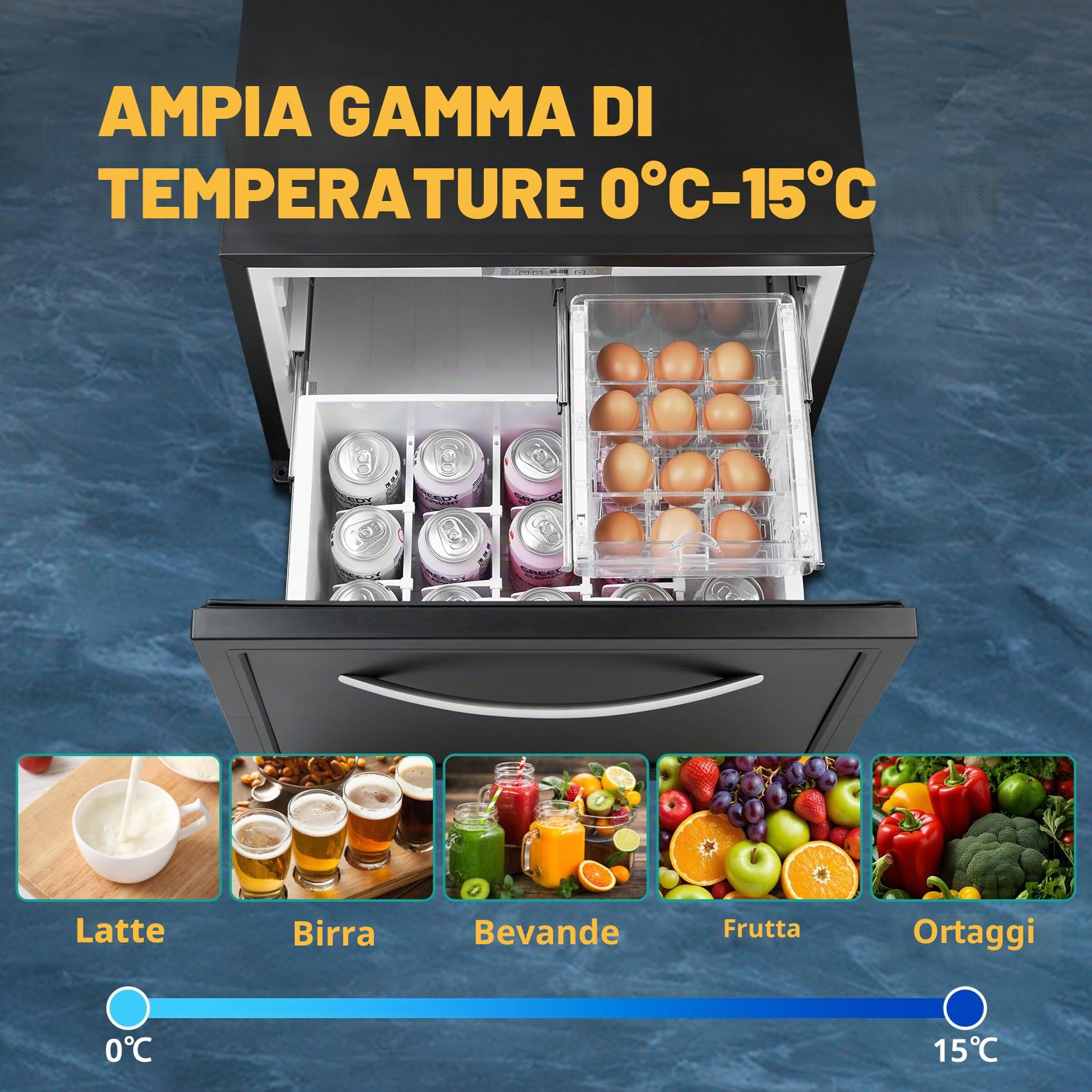 SMETA Frigo Auto 45L Frigo 12V/220V Frigorifero Camper con doppio cassetto per Casa Mobile, Roulotte Casa, Viaggio Silenzioso