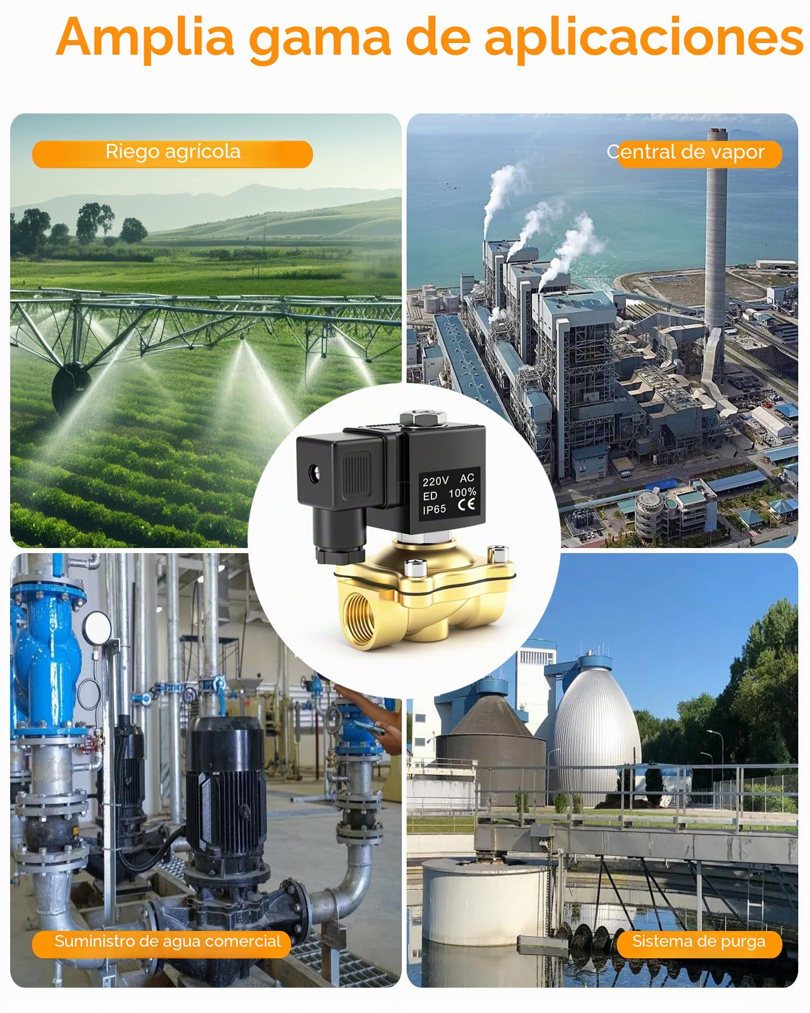 Electroválvula de Latón: 1/2" Válvula Electromagnética Válvula Solenoide Eléctrica Latón Normalmente Cerrado Solenoid para Agua Aire y Aceite