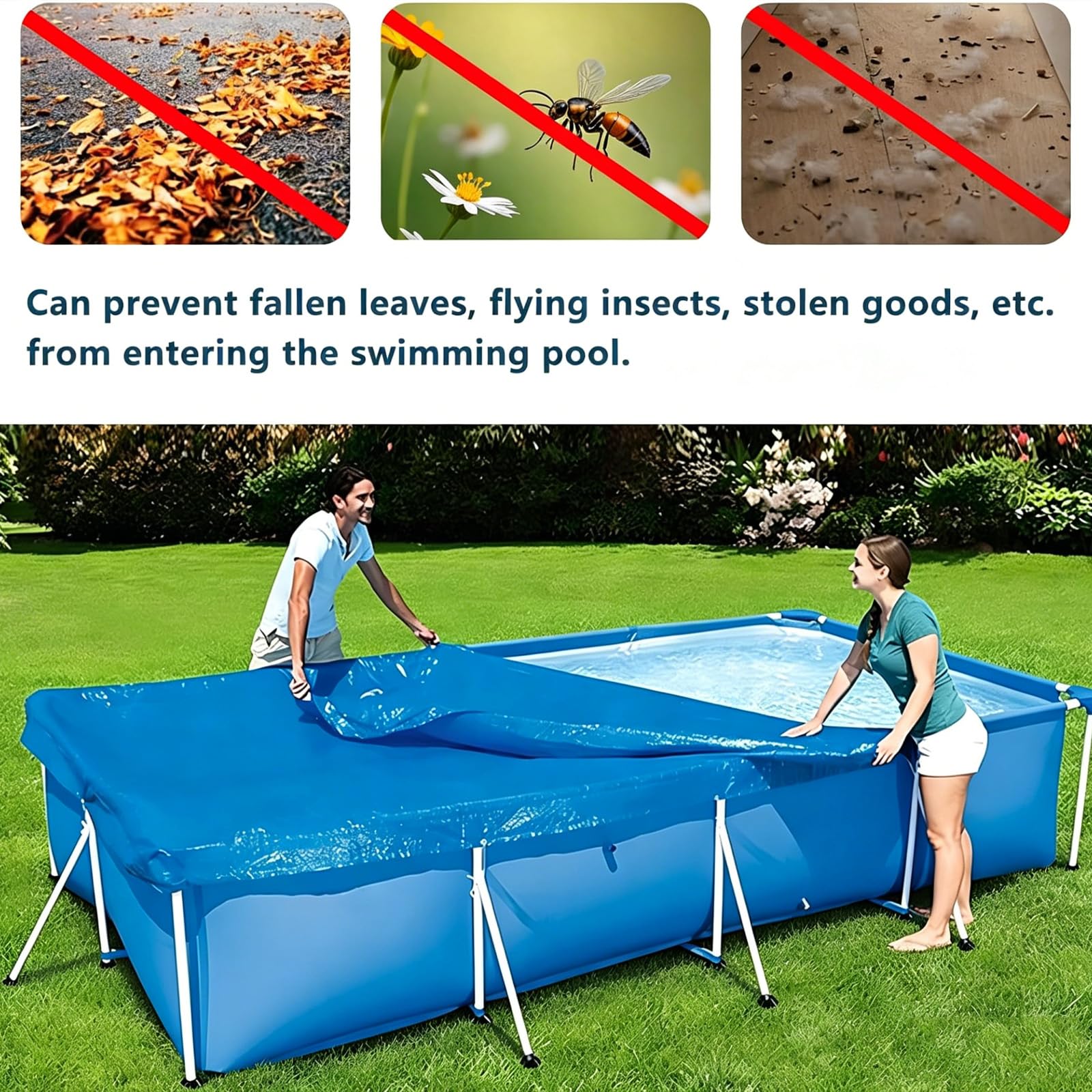 Bâche de piscine rectangulaire - 400 x 211 cm | Bâche solaire imperméable et résistante à la pluie en polyéthylène pour piscine rectangulaire