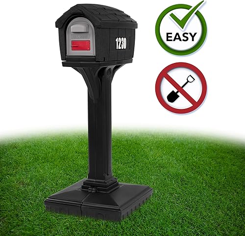 Miniatura 3 de American Home by Simplay3 - Combinación de buzón y poste para el hogar fácil de excavar en negro sobre el suelo