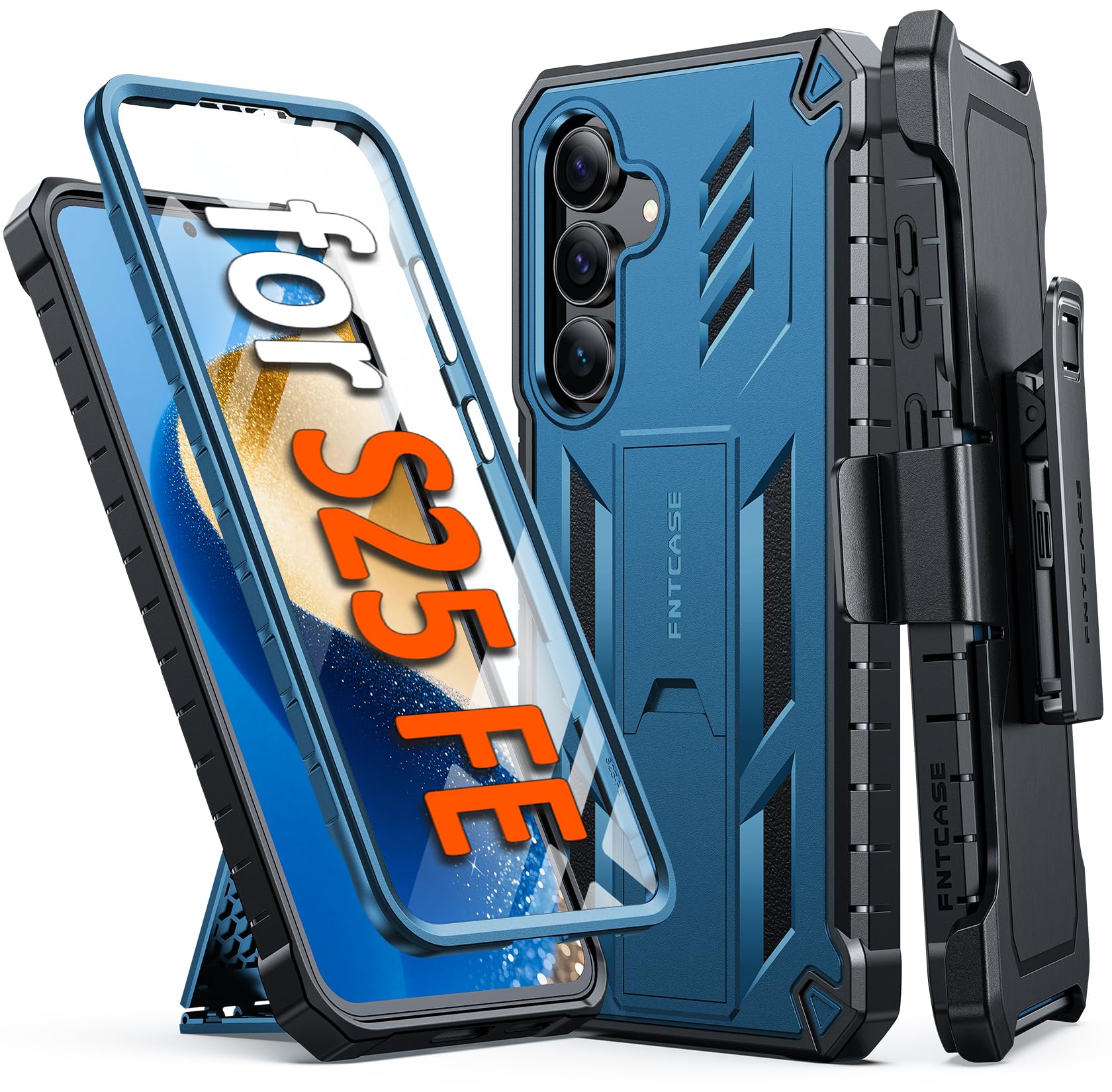 FNTCASE for Samsung Galaxy S25-FE Case Military Grade Rugged Cell Phone Cover with Kickstand Holster Shockproof TPU Protection