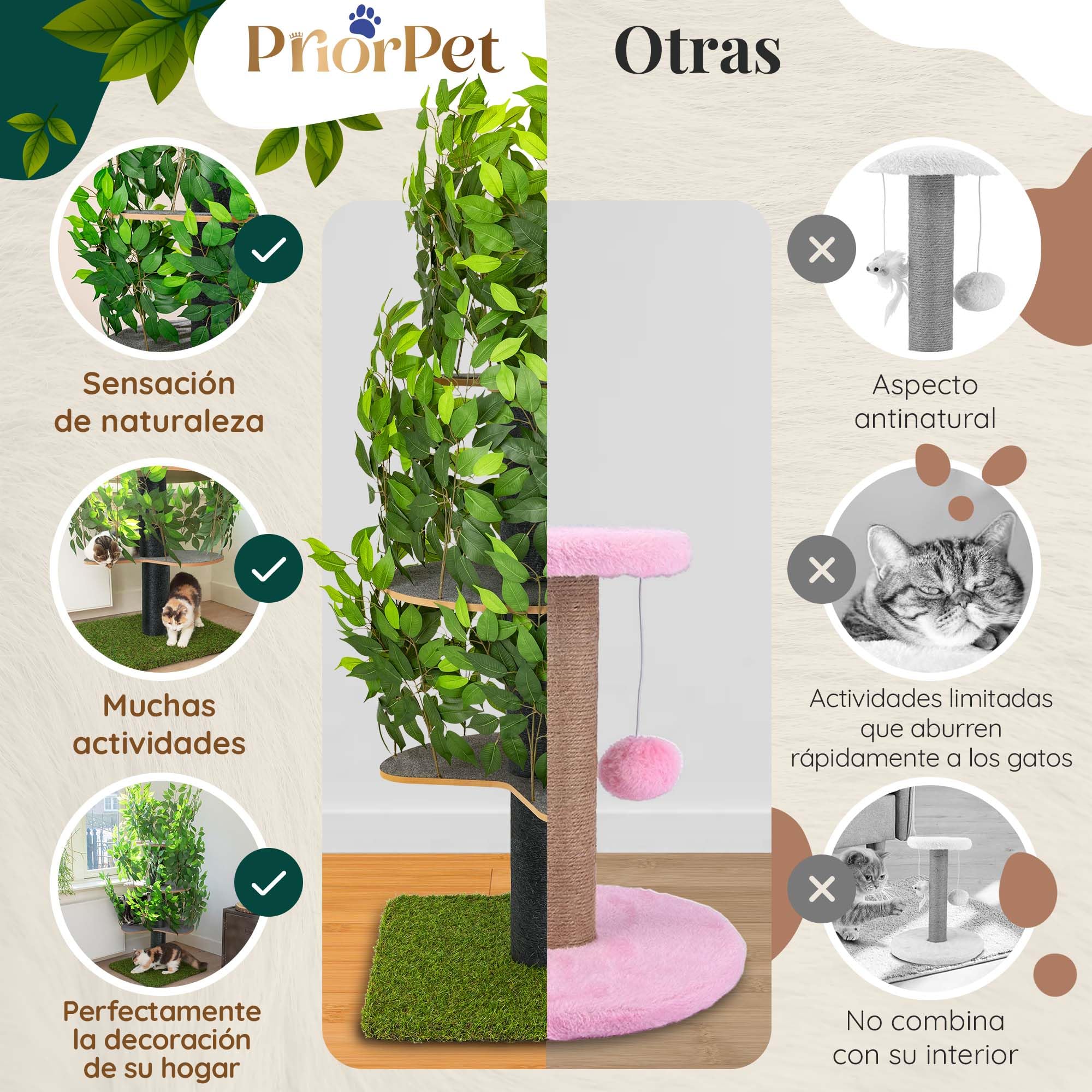 Árbol para Gatos para trepar, esconderse y Dormir - Rascador Patentado para Gatos con Hojas Intercambiables - Múltiples Niveles, fácil Montaje - Materiales Aptos para Mascotas, diseño Duradero